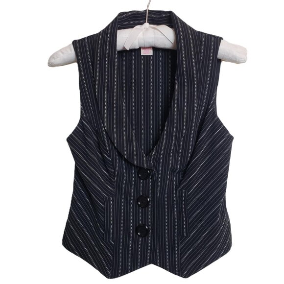 * CANDIE'S * Juniors Small Black & White Striped Button-Up Vest - Picture 1 of 13